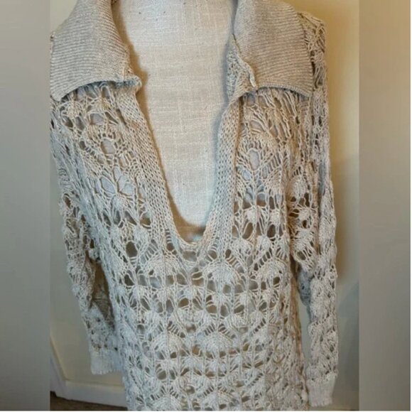Tenne Knit Crochet Polo sweater blouse top size M - Picture 3 of 7